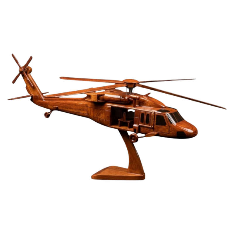 Handcrafted Mahogany Wood Helicopter Model (65cm)