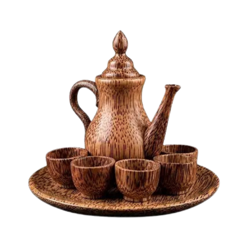 Handcrafted Coconut Wood Dallah Style Coffee Set