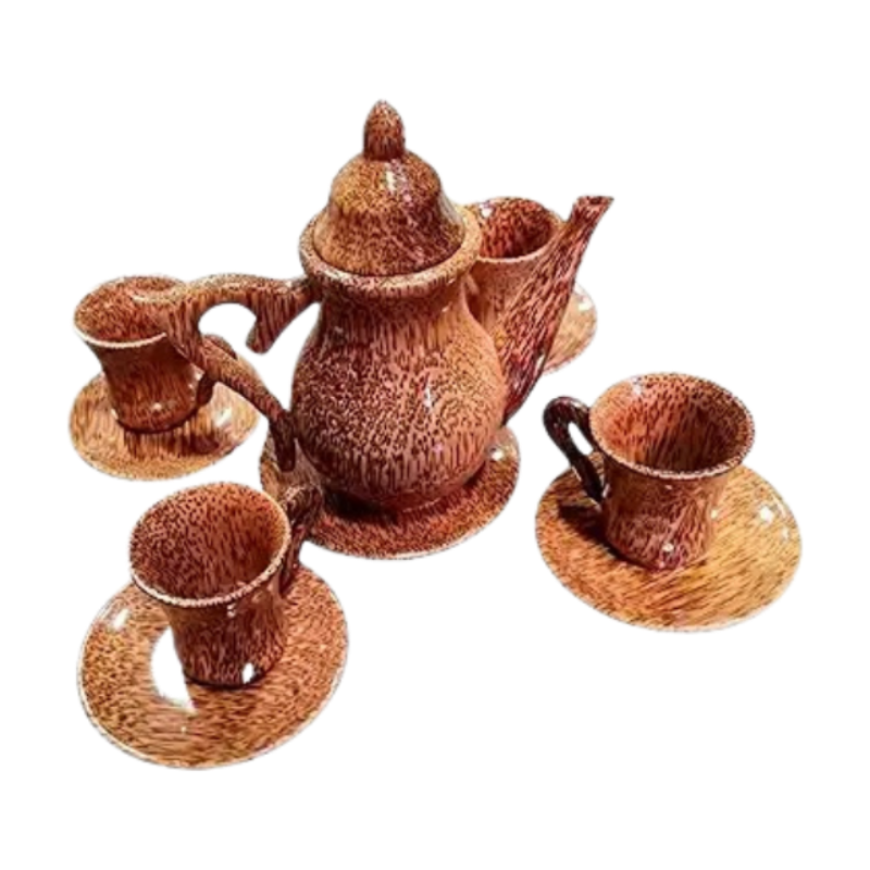 Handcrafted Coconut Wood Tea Set (10 Pieces)